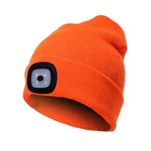 1 Pièce 4 LED Hiver Chaud Bonnet Unisexe Rechargeable par USB Lampe Torche