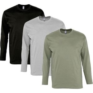 T-SHIRT lot 3 T-shirts manches longues HOMME - noir gris k