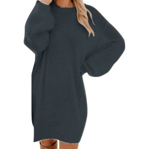 PULL Pull Femme Col O Sexy Ample Chic Et Elegant en Maille Long Pullover Tricot Casual Tendance À Manche PULL - CHANDAIL Gris