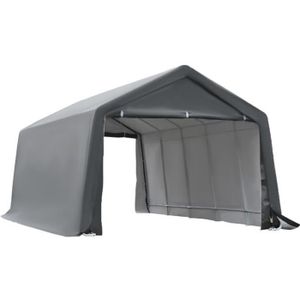 GARAGE Tente garage carport dim. 6L x 3,6l x 2,75H m acier galvanisé robuste PE haute densité 195 g-m² imperméable anti-UV blanc gris