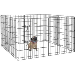 ENCLOS - CHENIL Parc enclos acier pour chien animaux 1 porte 8 panneaux 76L x 61l cm noir
