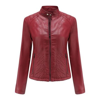 Femme Blouson Simili Cuir Col Montant Veste Zippee Slim Fit Couleur Unie Pour  Printemps et Automne Bordeaux - Cdiscount Prêt-à-Porter
