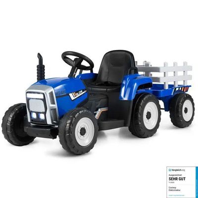 Tracteur électrique COSTWAY 12V – Pelle Et Godet Réglables, Remorque, 2 Modes – 1,7 à 4,2 Km/h – 3-8 Ans