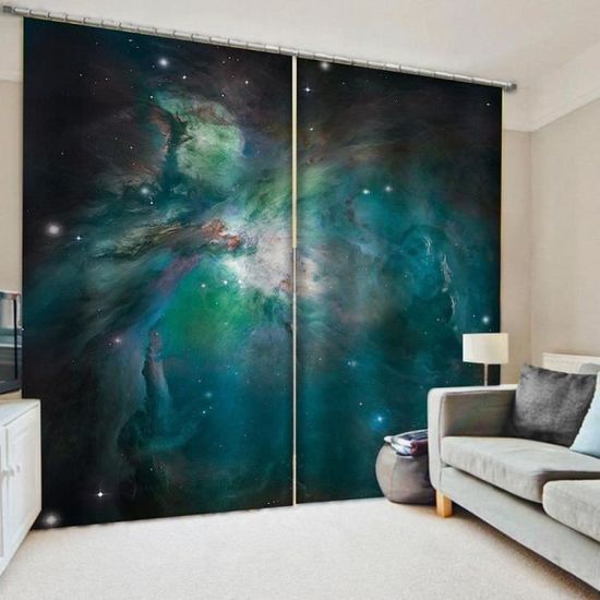 Rideaux Occultants 'Ciel étoilé' 2 Panneaux | Noir 140x160cm | Isolation Thermique Et Phonique Chambre