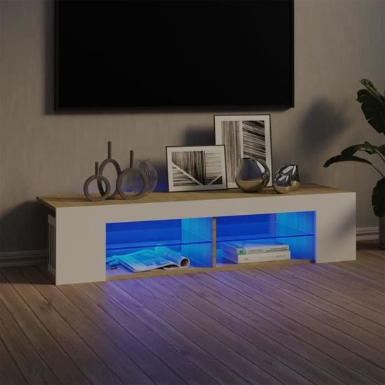 Qualité luxe© | Meuble de rangement & Meuble bas TV & Table de Salon & avec lumières LED Blanc et chêne sonoma 135x39x30 cm |690234
