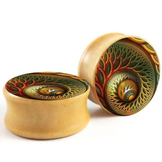 Bouchons D'oreille Tunnels Bois Et Opale - 1 Paire Vintage, Taille 12mm, Unisexe, Design évasé - 7