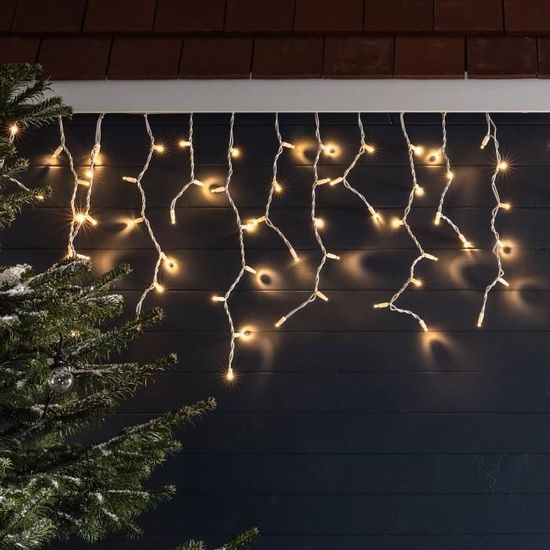 guirlande lumineuse stalactites exterieure raccordable 10m avec 500 led blanc dore sur cable blanc cdiscount maison