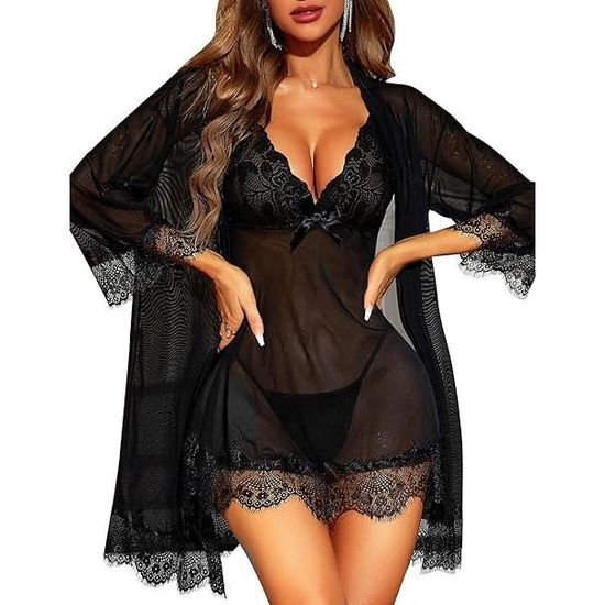Nuisette Babydoll Dentelle RSLOVE | Ensemble 3 Pièces Avec G-String | Lingerie Femme Sensuelle