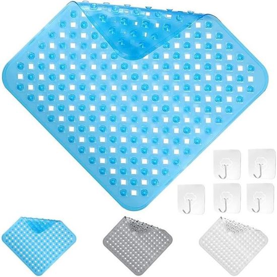 Tapis De Douche Antidérapant Carré 48x48 Cm - Gris, Avec Ventouses, Lavable En Machine, Trous De Drainage