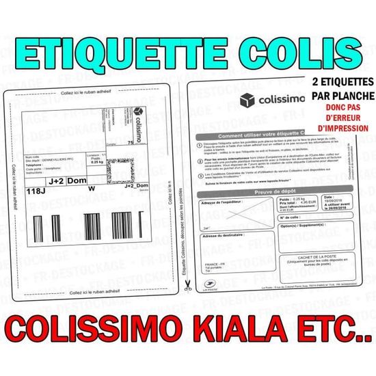 Etiquettes d'expédition Colissimo, Chronopost, Kiala