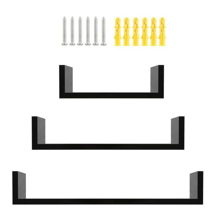 Lot de 3 étagères murales design Noir pour livres, CD