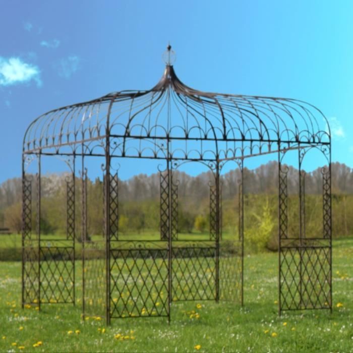 Grande Tonnelle Gloriette Fer de Jardin Carrée Marron 300 cm x 280 cm x 280 cm - 14307-Pergola
