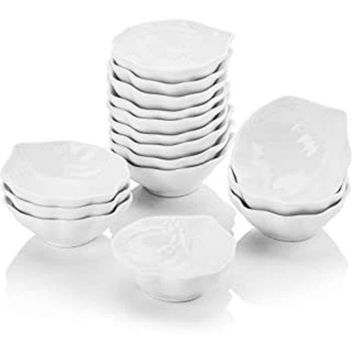 16Pcs Super Mini 3,5--9 * 8 * 3Cm Bol Porcelaine Snack Entrée Ramequin Coupe À Dessert Coupelle Moule Céramique Blanc