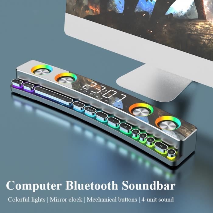 Haut-parleur de jeu sans fil Bluetooth 3600mAh Barre de son USB Subwoofer stéréo 3D AUX FM Horloge intérieure pour la maison Barre d