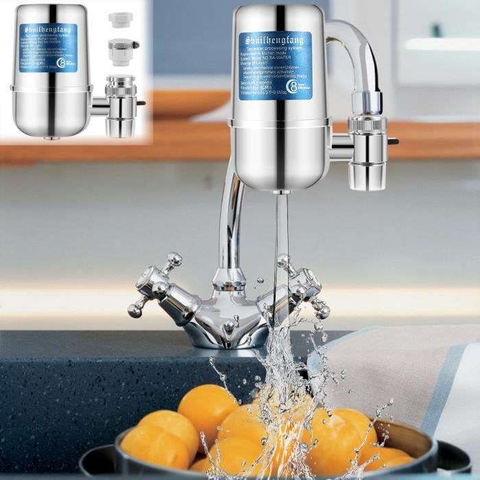 Filtre sur robinet Argent, Filtre à eau de robinet Purificateur d'eau Ffiltre de montage de robinet avec noyau en céramique lavable