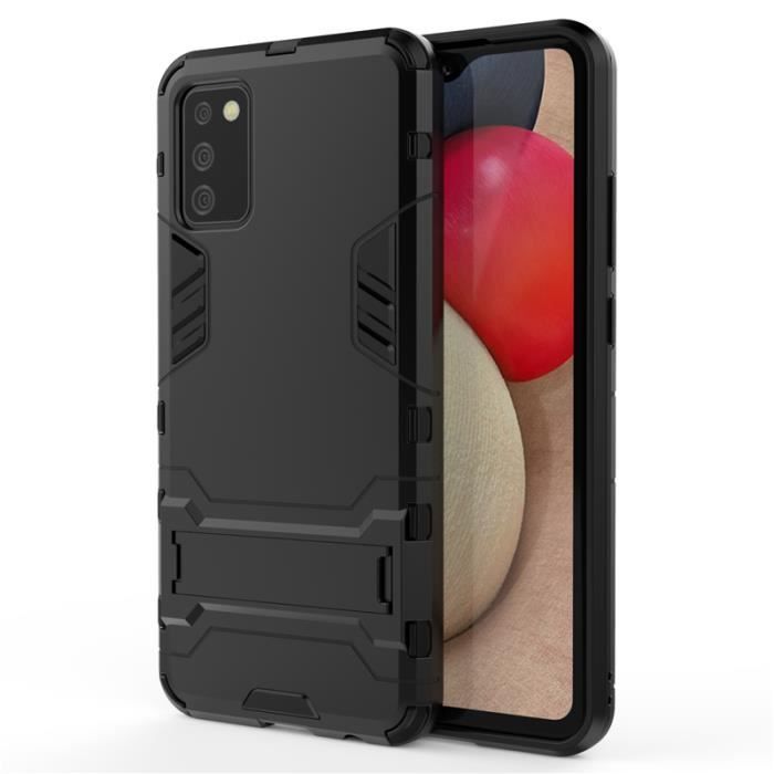 Coque Samsung Galaxy A02S, Avec Support Armure Ultra-fin Supérieure Robuste Durable Antichoc Protection, Noir