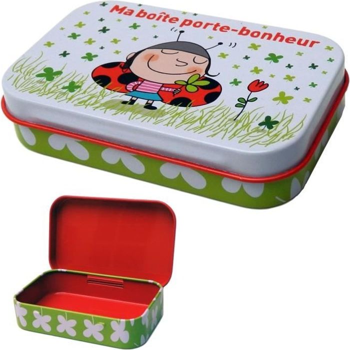 Petite Boîte À Tout PORTE-BONEHUR En Métal Trèfle - Images Photos Tickets Bus Métro Rangement Pour Femme - Dlp Derrière La Porte