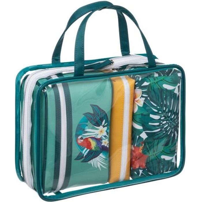 Five - Set de 4 Trousses de Toilette et Maquillage collection Tropical Vert