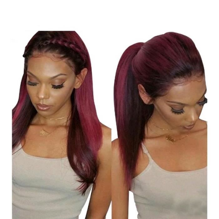 T1B/Bourgogne perruques cheveux humains avec des cheveux de bébé droit brésilien Remy cheveux ombre perruques Lace Front wigs-16inch