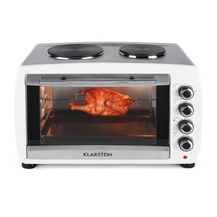 Klarstein Omnichef - Mini four de 45L avec nombreux accessoires et 2 plaques de cuisson (2000W, grill, broche) - blanc