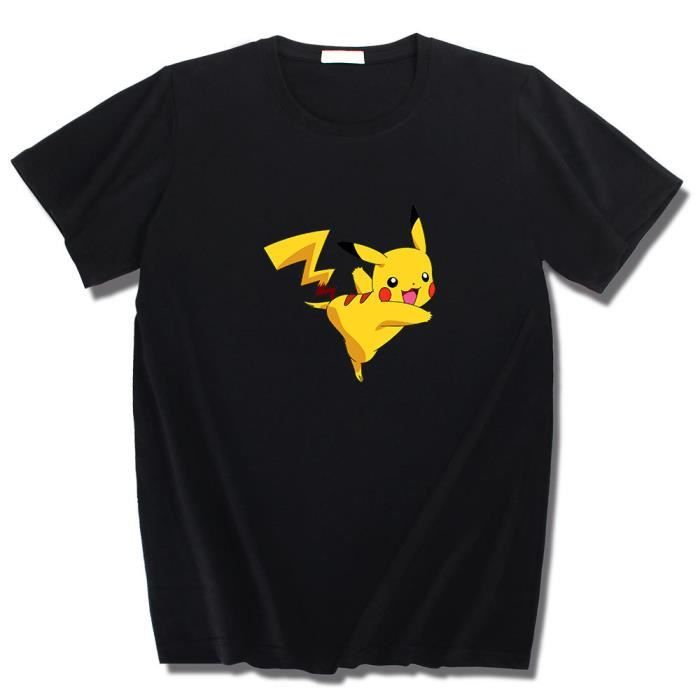 T-shirts-Pokémon Pikachu Manche courte T-shirts pour hommes et femmes adolescent top vetements noir 50