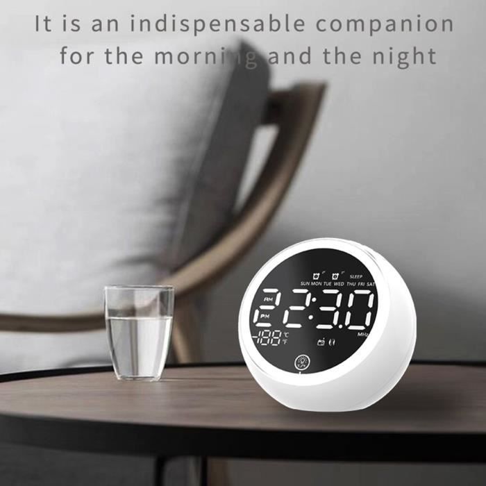 Haut-parleur de réveil Bluetooth de veilleuse multifonctionnelle lecteur de musique sans fil affichage miroir LED - Blanc