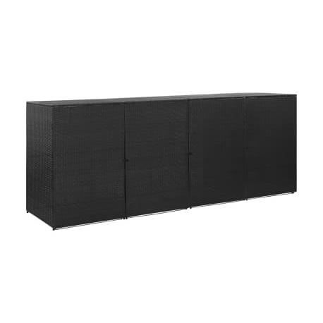 Abri pour quatre poubelles Noir 305x78x120 cm Résine tressée