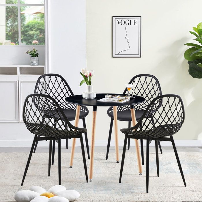 Ensemble Salle à Manger Élégant - Table ronde noire et 4 chaises noires
