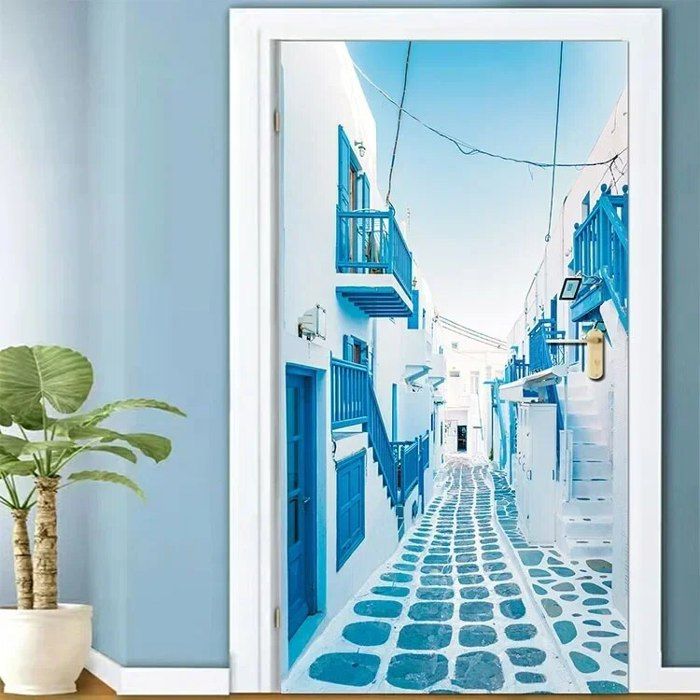 Sticker Mural 3D Bleu Clair I68 - Décoration Monte-escalier - Papier Peint Vinyle Erin