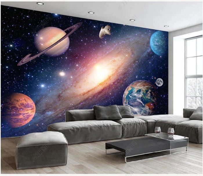 Papier Peint Panoramique 3D Univers Ciel Étoilé Galaxie Planète Papiers ...