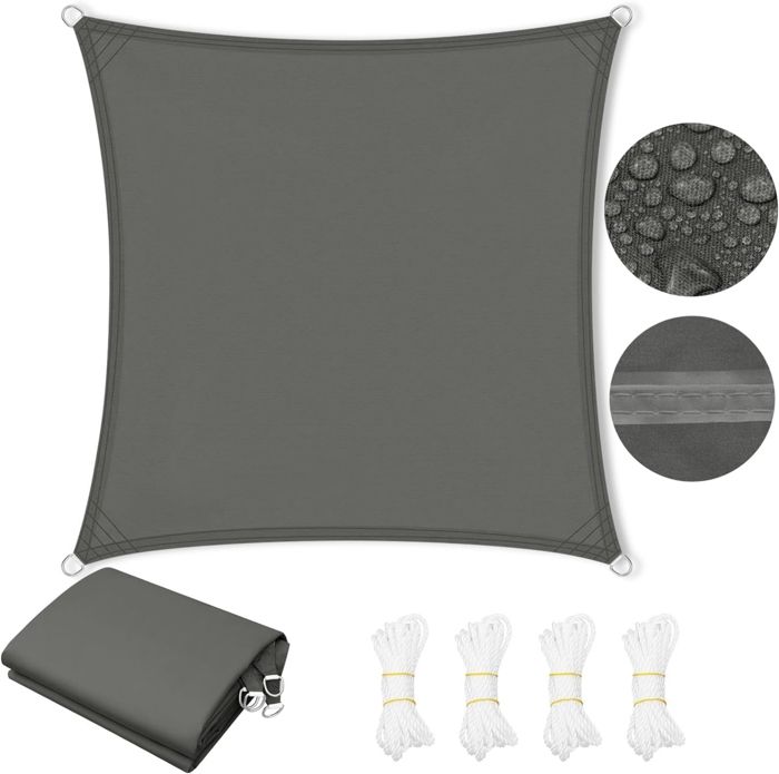 CHBIN Voile D'Ombrage Toile 3x3M Imperméable Une Protection Des Rayons Dombrage Dextérieur Terrasse Avec Corde Pour Jardin Terrasse Camping Fête, Vert Foncé, 21985