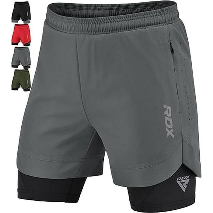 RDX Short de course homme 2 en 1 avec doublure de compression poches et fermetures éclair respirant gris taille XXL