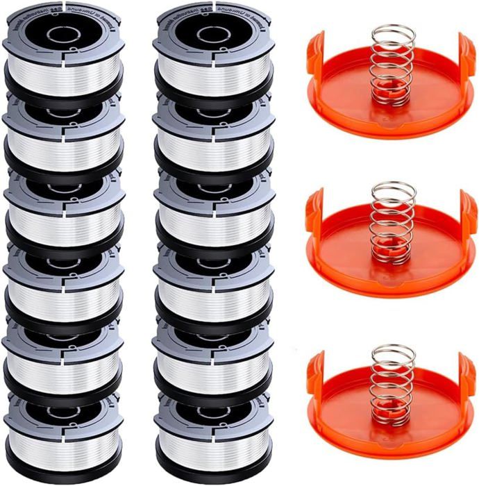 Lot De 6 Bobines Fil Coupe-Bordure 1,65 Mm + Couvercle + Ressort – Compatible Black & Decker GL301, GL280, GL425, GL545 Et Plus