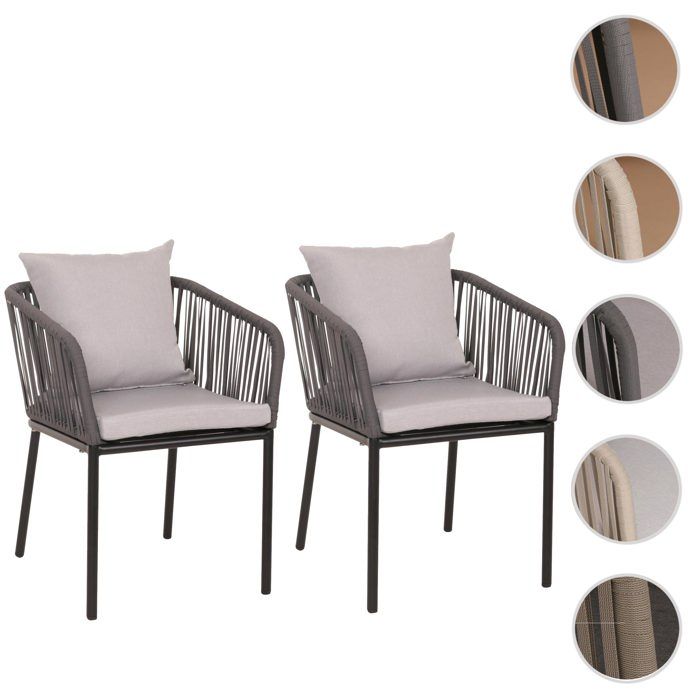 Lot de 2 chaises de jardin HWC-N41 anthracite Coussin gris clair