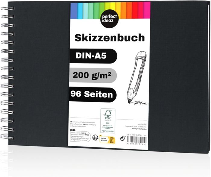 Carnet De Croquis A5 120GSM - Lot De 2 Avec Couverture Rigide - 60 Pages Pour Dessin Et Art