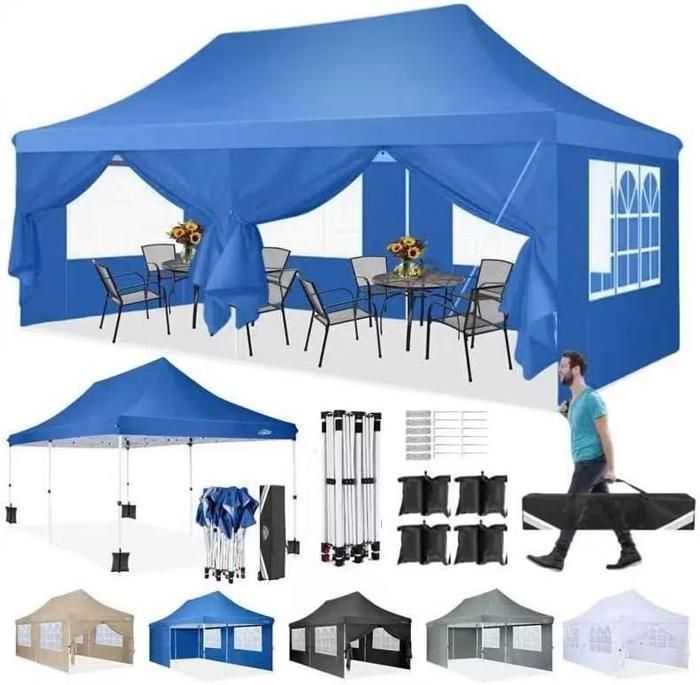 Tonnelle Pliante 3x6 Barnum Pliant Étanche Stable avec 6 Parois LatéralesBleu clair