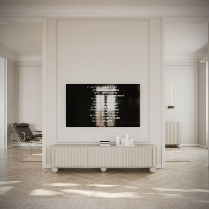 Meuble TV 3 portes sur pieds boule - ARVELLO - 163 cm - greige