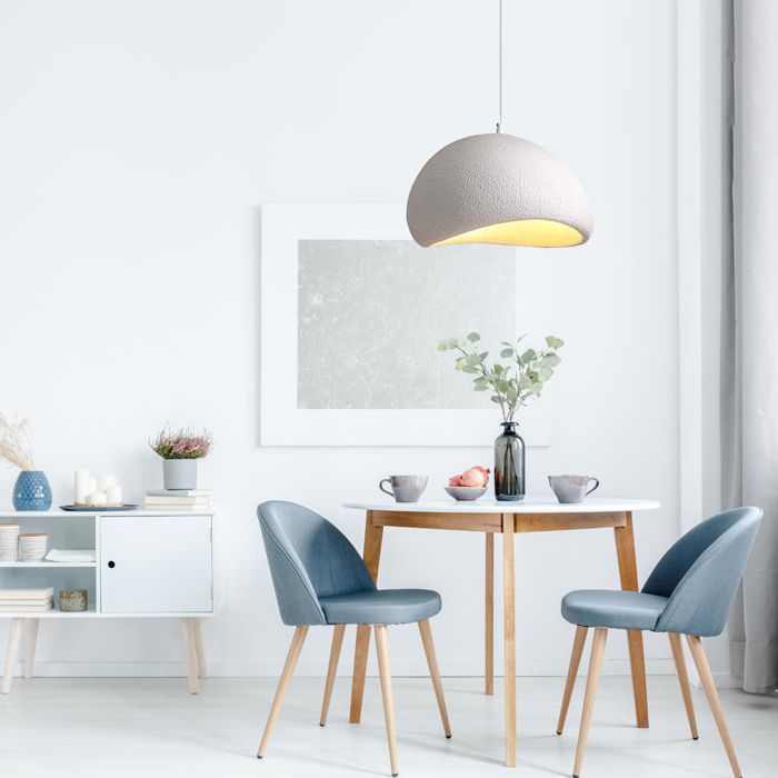 SNOGOLD Suspension Vintage Lustre de Milieu du Siècle Abat-jour en Résine de Dôme Blanc Ø50cm E27 Luminaire de Couloir Salon