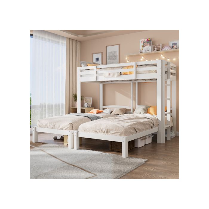 ®Rising FF Lit triple lit superposé triple avec échelle latérale adapté aux enfants et adolescents blanc (90x200 cm)