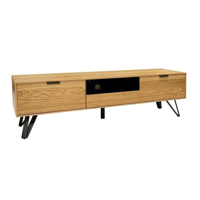 Meuble TV 160 cm 3 tiroirs placage bois et pieds métal – ONYX 2 Meubletmoi Meuble TV 160 cm 3 tiroirs placage bois et pieds métal – ONYX 2 Meubletmoi