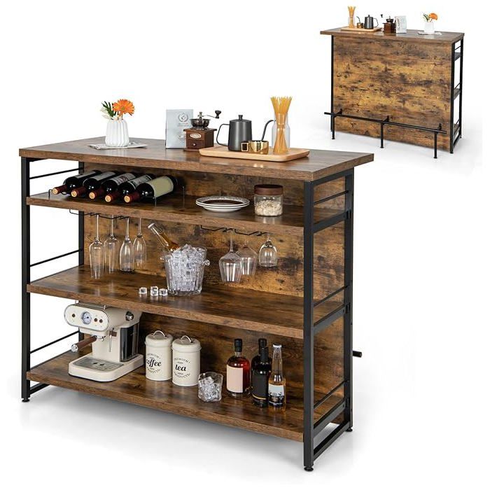 GIANTEX Îlot de Cuisine Table de Bar Buffet Étagères Ouvertes Porte-Bouteilles Porte-Verres Cadre en Métal GIANTEX Îlot de Cuisine Table de Bar Buffet Étagères Ouvertes Porte-Bouteilles Porte-Verres Cadre en Métal