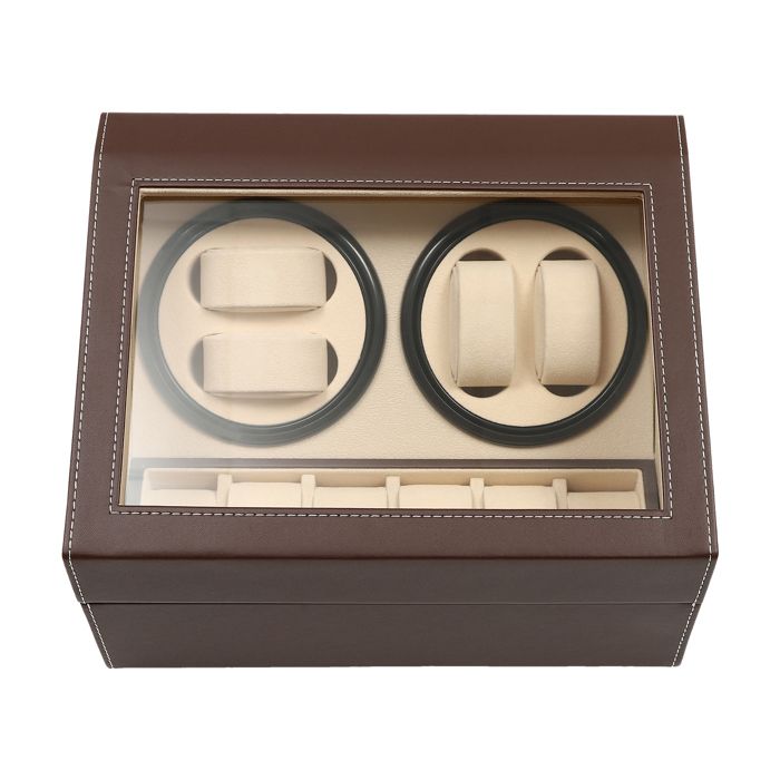 Remontoir automatique - Accessoire rotatif silencieux-Marron-Pour 4 + 6 montres-Boîte de rangement en bois-Avec moteur silencieux