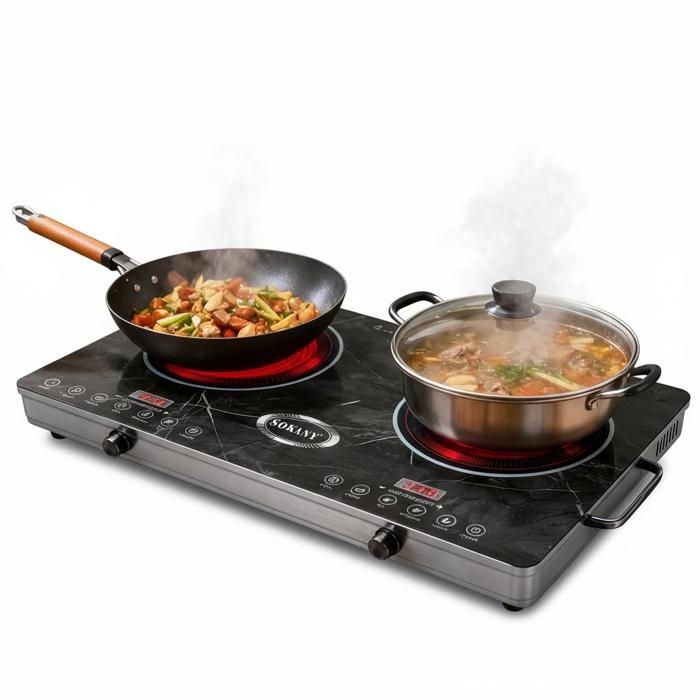 Plaque de cuisson induction - SOKANY - SK07080 - 2 zones 3500W+3500W - Vitrocéramique 67x40 cm - Tactile 5 fonctions
