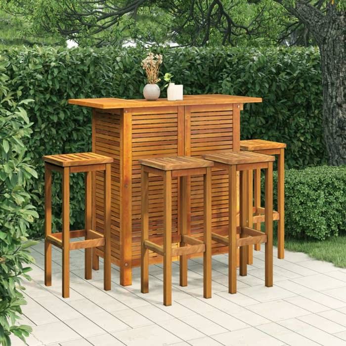 Ensemble de bar de jardin en bois - vidaXL - Bois dacacia massif - 5 pièces - Table 110x50x105 cm Ensemble de bar de jardin en bois - vidaXL - Bois dacacia massif - 5 pièces - Table 110x50x105 cm