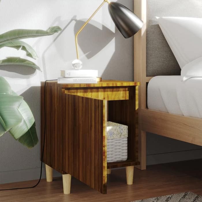 SOLDES DHIVER®Table de nuit 1 PCS - Brun Table de chevet avec pieds en bois - Chêne marron - 40x30x50 cm - 90606