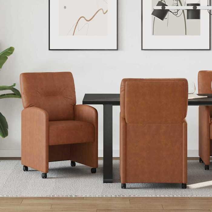 NEW 2026 Lot de 2 Chaise à manger Scandinave Fauteuil Salon Cuisine avec Roues Marron Simili cuir 57x67x95 cm L980