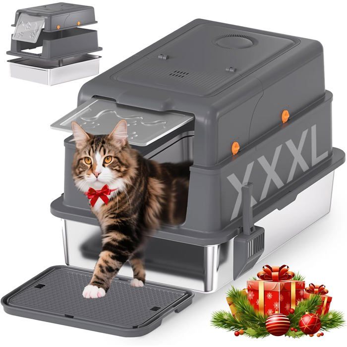 Comparer les prix de Bac à litière en acier inoxydable - ZGEER - XXXL - 70x50x45 cm - Gris - Avec couvercle - Anti-fuite - Côtés hauts