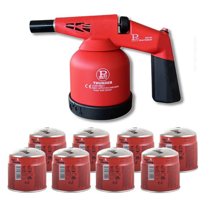 Lampe à souder à gaz 1760W + 8 Cartouches gaz Utilisation à 360°- Chalumeau à gaz Allumage électronique à batterie PROWELTEK
