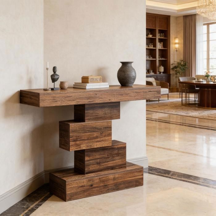 Table Console campagne asymétrique - meuble d’entrée essentiel - meuble de couloir - MDF - 108x30x80cm