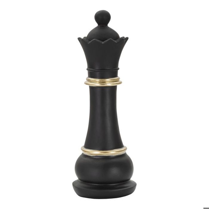 Sculpture Reine des échecs en résine noire et or - Réf. VK8681847402725
